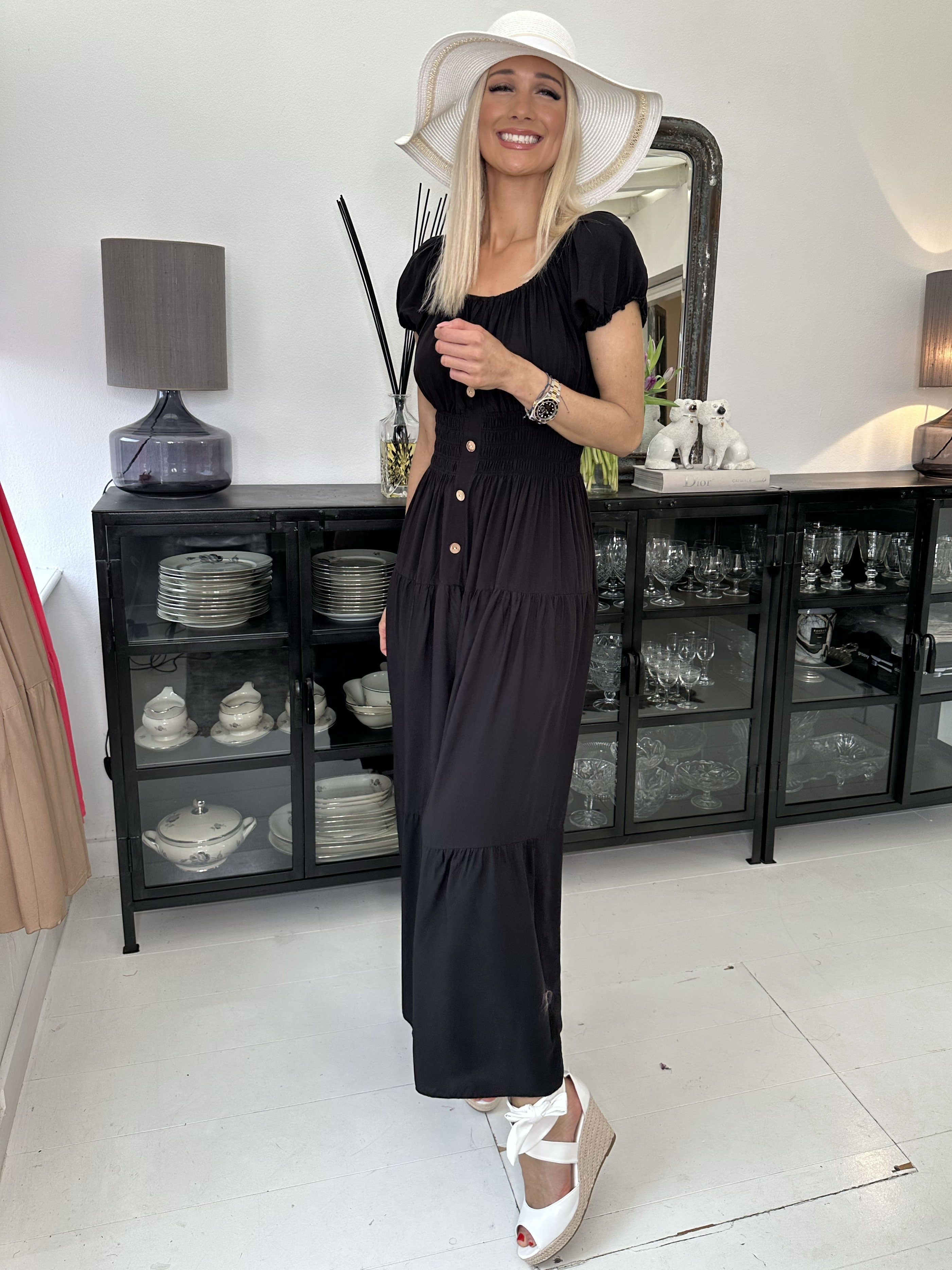 Finalia Plain - Lång söt klänning med puffade ärmar och elastisk midja